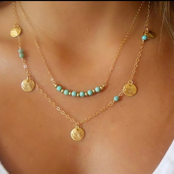 Nikkiwallflower Jewelry - *Sacramento* Disc and Turquoise Bead Necklace